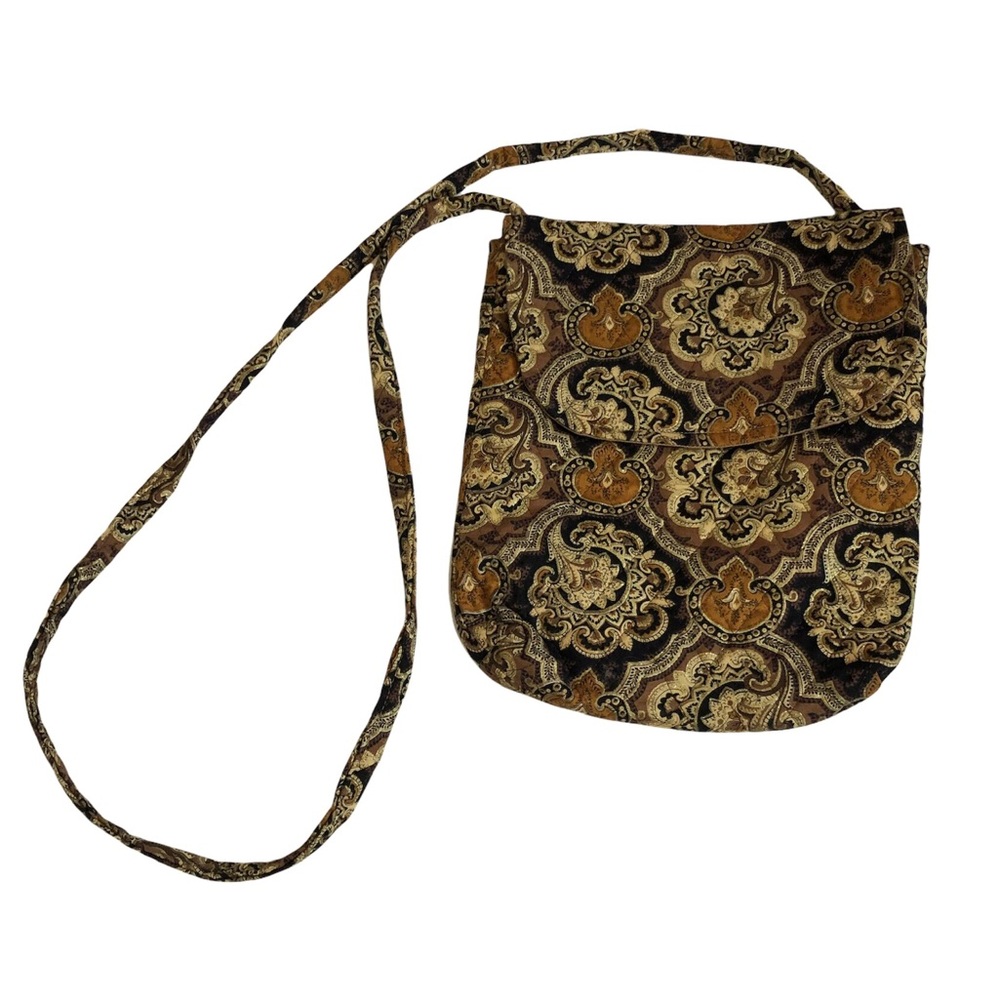 Quilted Crossbody Cloth Purse in Brown and Gold Tones with Glitter Trim